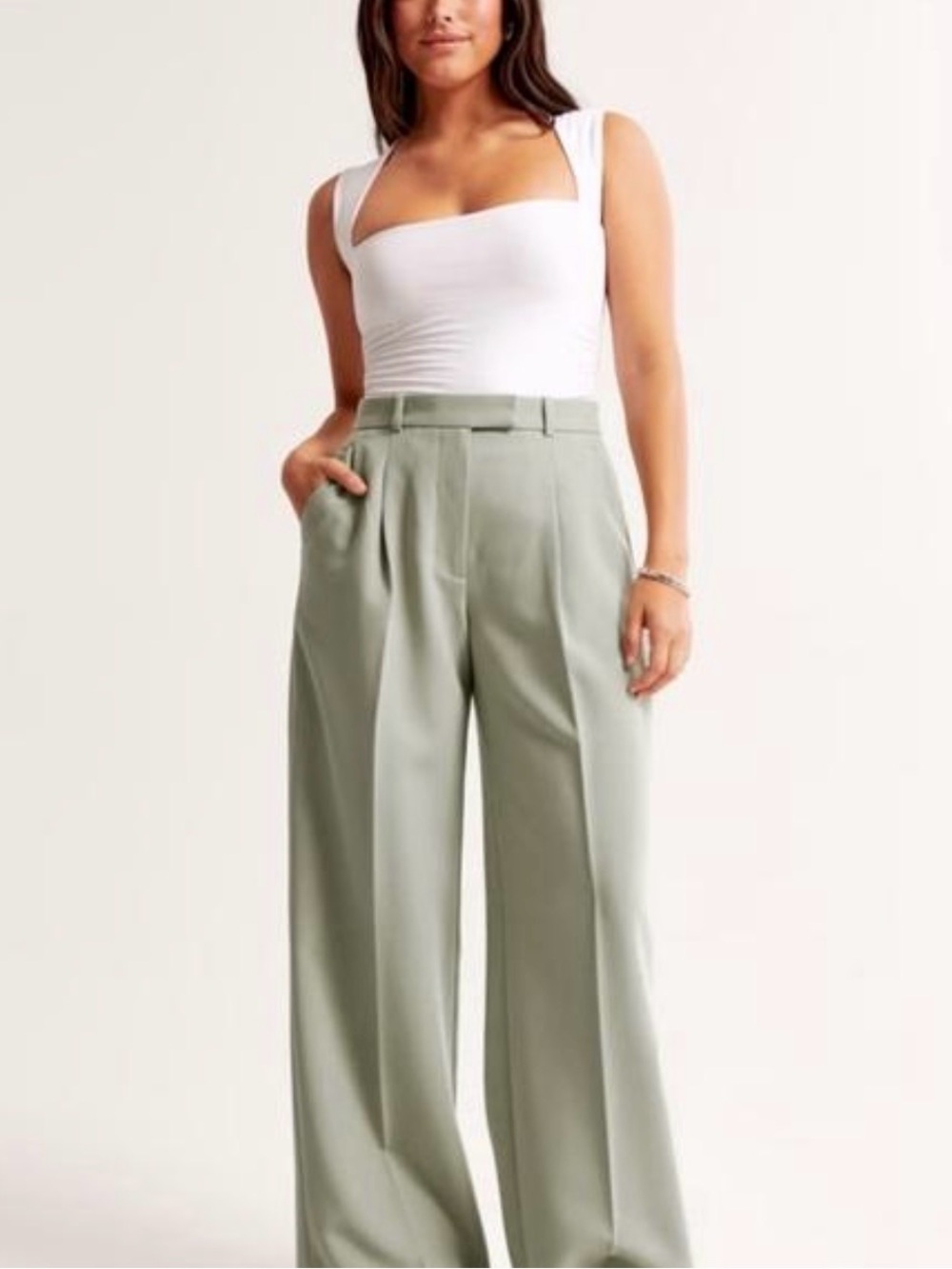 Abercrombie & Fitch Tailored Pleated Wide Leg Pants Sage Green 28/6R